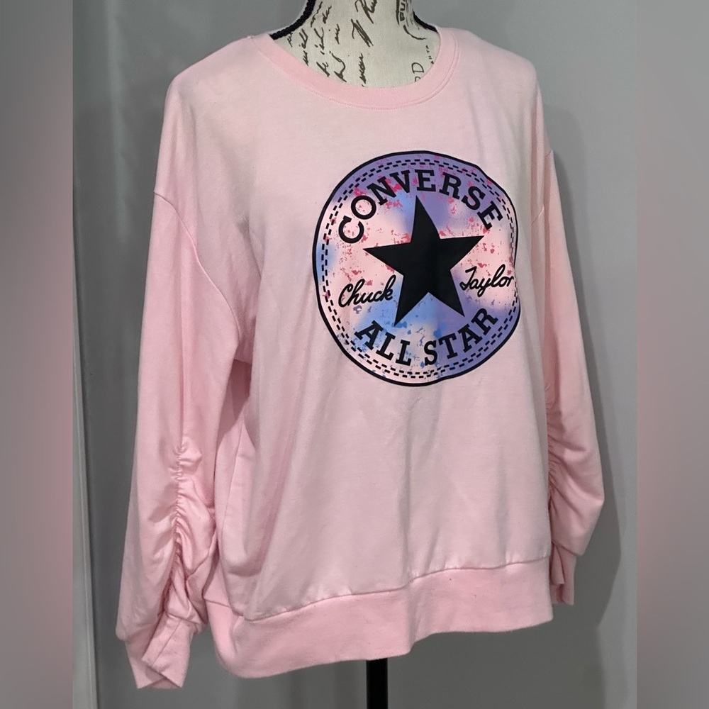 🌸 Girl Converse Chuck Taylor Patch Ruched Graphic Sweatshirt - Pink 🌸